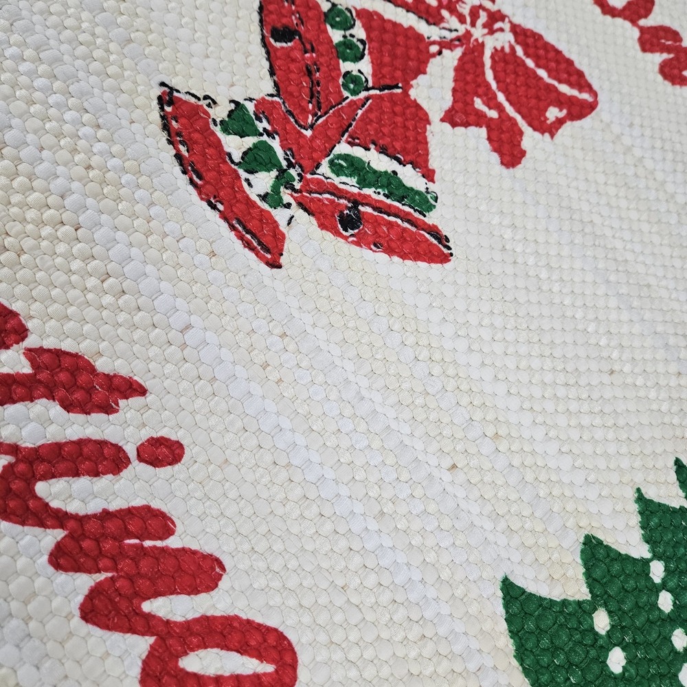 Vintage Retro Christmas Rug Mat Santa Seasons Greetings Decor Woven MCM - Picture 4 of 10